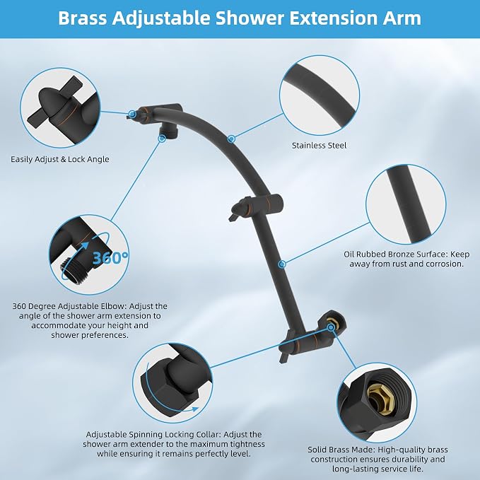 Hibbent 10'' Filtered Rain Shower Head, Extension Arm, Oil Rubbed Bronze | High Pressure Rainfall Showerhead, Brass Adjustable 16" Shower Head Extension Arm, 20 Stage Shower Filter, Fixed Showerheads