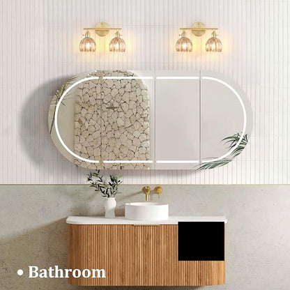 Bathroom Light Fixtures, 2-Light Brass Vanity wall Light Over Mirror with Amber Tulip Glass Shade for Bedroom Living Room (Bulb Not Included)