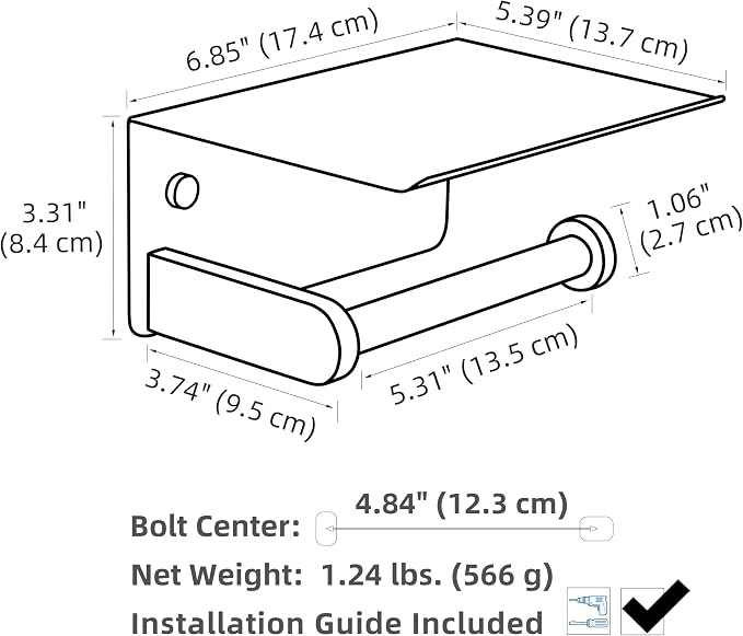 Polished Chrome Toilet Paper Holder with Phone Shelf, Wall Mounted | Sturdy 304 Stainless Steel, Fits Bathroom, Restroom, Powder Room, Heavy Duty Paper Roll & Tablet Storage Tissue Dispenser