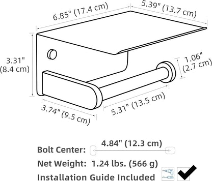 Polished Chrome Toilet Paper Holder with Phone Shelf, Wall Mounted | Sturdy 304 Stainless Steel, Fits Bathroom, Restroom, Powder Room, Heavy Duty Paper Roll & Tablet Storage Tissue Dispenser