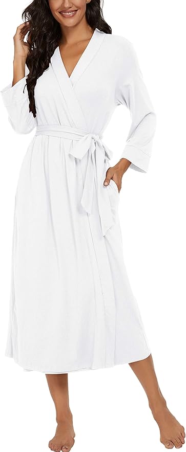 VINTATRE Women Kimono Robes Long Knit Bathrobe Lightweight Soft Knit Sleepwear V-neck Casual Ladies Loungewear
