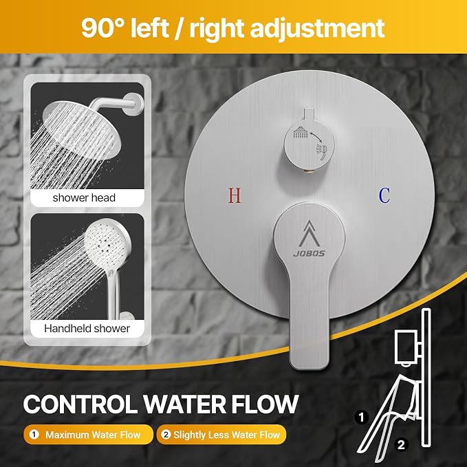 Shower Faucet Set 10IN Brass Rough-In Valve Body Trim Kit Rainfall Included Handle Accessories Complete 2 Functions with Rain Head and Handheld Bathroom Systems (10'', Brushed Nickel)