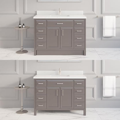 Capri III 48" Single Sink Bathroom Vanity With Stealth Organizer, Solid Wood Bathroom Cabinet with Engineered Stone Countertop & Backspalsh, Soft Closing Door & Drawer, Pre-Assembled, Mink