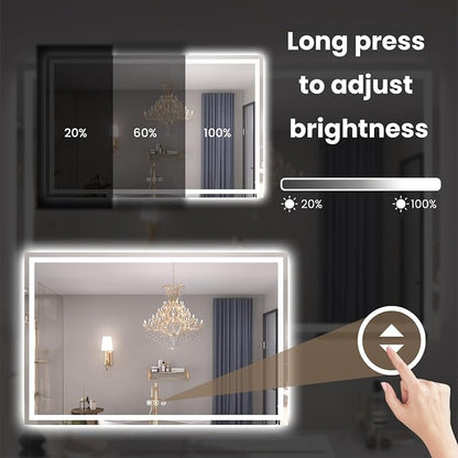Snowdool 48 x 40 in LED Bathroom Mirror, Front and Backlit, Anti-Fog | Front and Backlit, 3 Color Temperatures, Anti-Fog, Tempered Glass