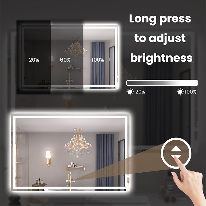 Snowdool 55 x 30 in LED Bathroom Mirror, Front and Backlit, Anti-Fog | Front and Backlit, 3 Color Temperatures, Anti-Fog, Tempered Glass