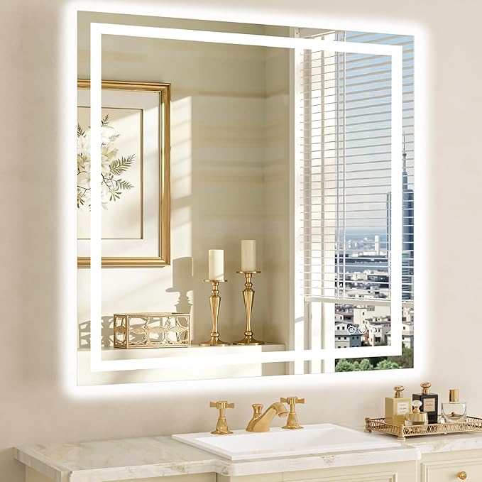 36"x36" LED Bathroom Mirror with Lights, Anti-Fog, Backlit+Frontlit | CRI 95, Stepless Dimmable, 3 Colors Lighting, Shatterproof Tempered Glass, HD Reflection, Memory, (Horizontal/Vertical)