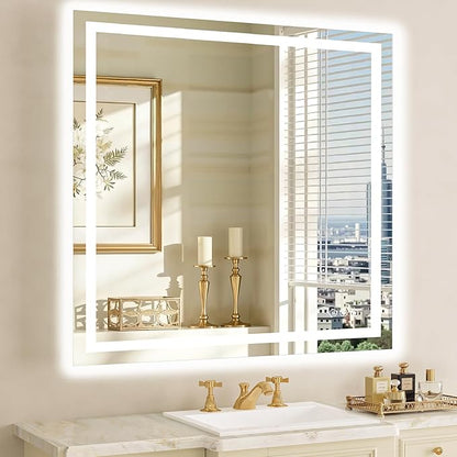 36"x36" LED Bathroom Mirror with Lights, Anti-Fog, Backlit+Frontlit | CRI 95, Stepless Dimmable, 3 Colors Lighting, Shatterproof Tempered Glass, HD Reflection, Memory, (Horizontal/Vertical)