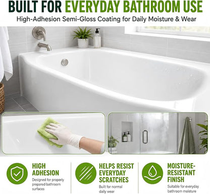 35 oz White Tub and Tile Paint, Semi-Gloss Refinishing Kit | Includes 8 Tools for Refinishing Tubs, Sinks and Tiles. Covers up to 60 Sq Ft with a Low Odor Formula.