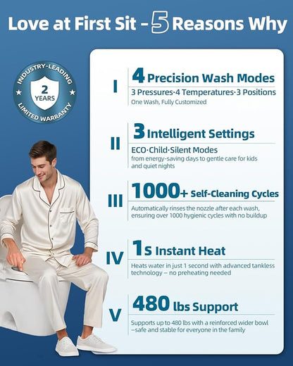 Electric Bidet Toilet Seat, Heated Toilet Seat Elongated with Instant Warm Water & Dryer, Feminine & Front Rear Wash, Wireless Remote, Self-Clean Nozzle, Slow Close Lid, Upgraded Silent ECO Child Mode