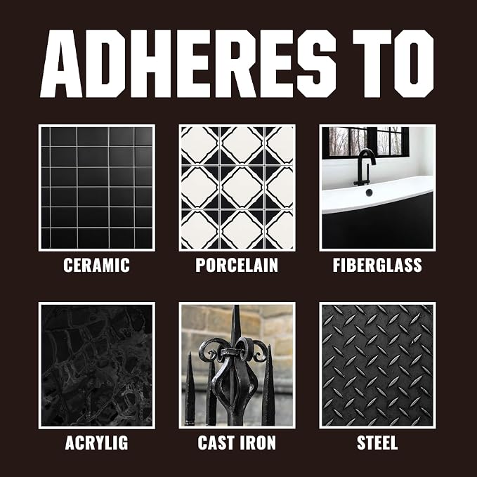 Black Tub Tile Spray Paint High Gloss Spray Paint Waterproof Black Bathtub Tile Refinishing Kit for Tiles Ceramic Porcelain Fiberglass Resurfacing Bathroom Walls Bathtubs Sinks Countertops Toilet