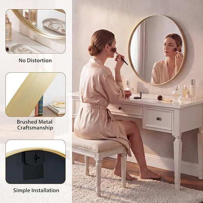 Sweetcrispy 24 Inch Round Bathroom Wall Mirror, Circle Vanity Mirror | Matte Metal Frame Mirrors fo over Sink, Home Decor, Living Room, Bedroom Hang Mount, Gold