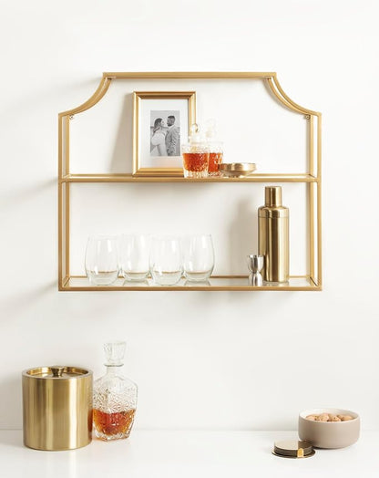 Kate and Laurel Ciel Modern Glam Wide Two-Tier Wall Shelf, 24 x 20, Gold, Tiered Bathroom Shelves for Over the Toilet Storage or Bedroom Makeup Organizer
