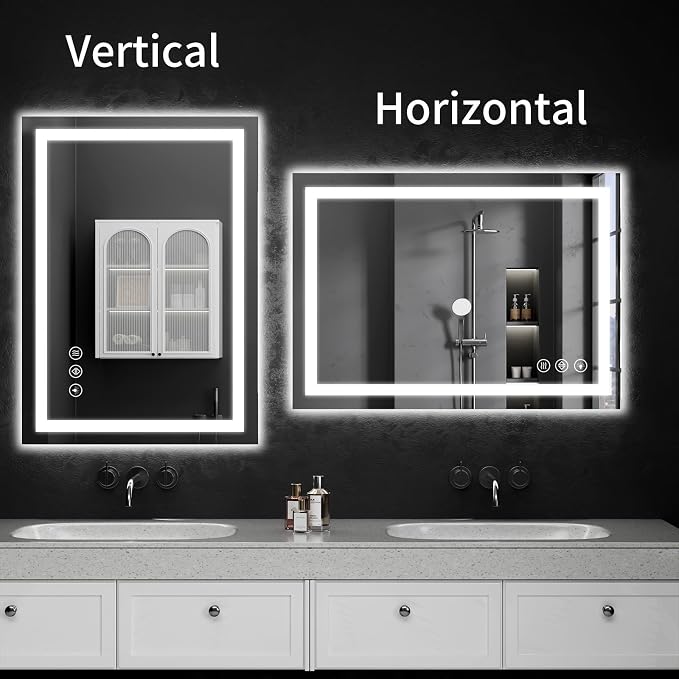 22"x30" Lighted LED Bathroom Mirror with Lights,Dimmable，Anti-Fog,Led Bathroom Vanity Mirror for Wall,Backlit + Front Lit,3 Colors,Memory Function,Shatter-Proof,Tempered Glass,Lighted Mirror