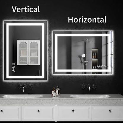 LED Bathroom Mirrors 24"x30" Bathroom Mirror with Lights for Wall, Backlit + Front Lit, 3 Colors, Anti-Fog, Dimmable Brightness for Vanity,Bathroom, Entryway, Living Room
