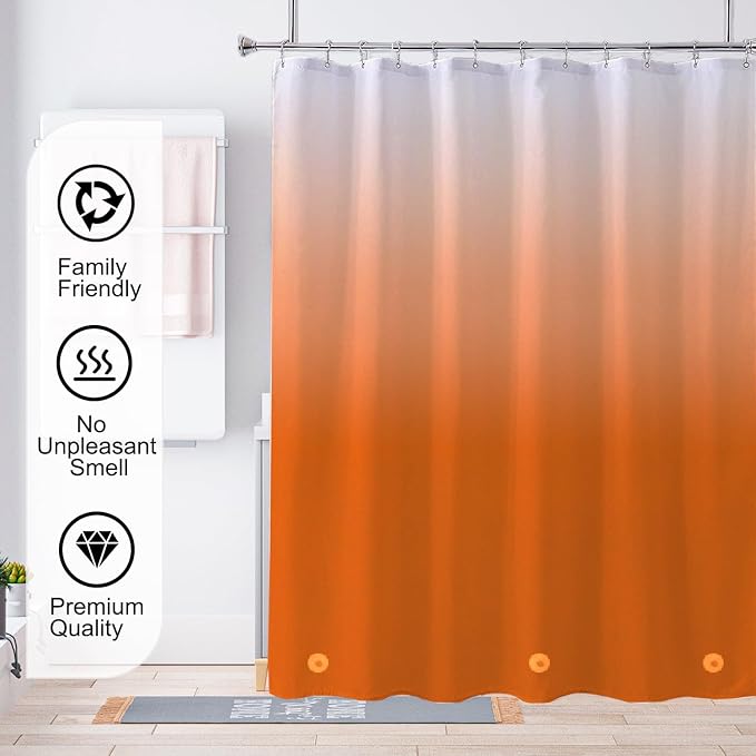 Orange Shower Curtain Liner, 4G PEVA Shower Liner, Plastic Peva Waterproof Shower Curtains, 72x72 inch with Grommet Holes 3 Magnetic Weights