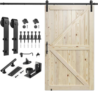 SMARTSTANDARD 48in x 84in Sliding Barn Door with 8ft Barn Door Hardware Kit Included, Unfinished Solid Spruce Wood Door, Assembly Required, DIY, Stainable, Natural | Unfinished Solid Spruce Wood Door, Assembly Required, DIY, Stainable, Natural