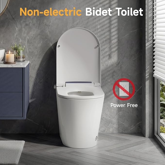 Non-Electric Bidet Toilet, One Piece Elongated Smart Toilet with Air Pressure-Assisted Flush, ADA Comfort Height, Foot Kick & Side Button Flush, 1.0 GPF, 12" Rough-In