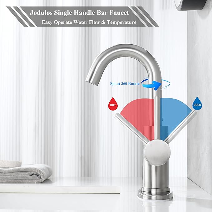 Brushed Nickel Bar Sink Faucet, Wet bar Faucet with 3 Hole Deck Plate and Supply Lines, Stainless Steel Single Handle Faucet for Bar Sink, Bathroom and Mini Kitchen Sink JU1100-BN