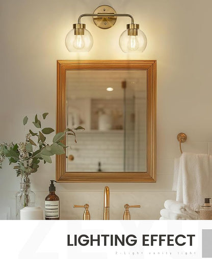 zeyu 16 Inch Wall Sconce Lighting for Bathroom, Gold Bathroom Vanity Light, 2-Light Vanity Lights with Clear Glass Globe Glass, Brushed Gold Finish, ZS62BG-2W BG