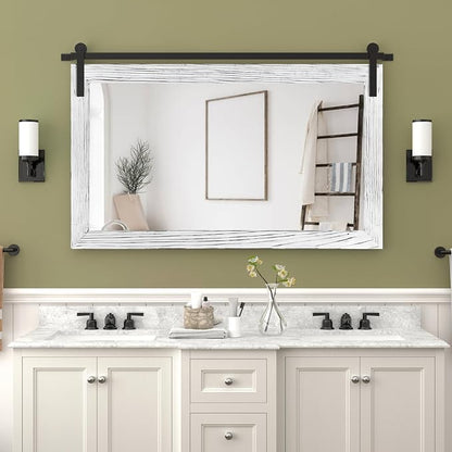 COGOOD Farmhouse Bathroom Mirrors for Over Sink - 30 x 41 White | Rustic Barn Door Wood Framed Vanity Mirror for Entryway, Living Room, Bedroom, Dresser Wall Decor