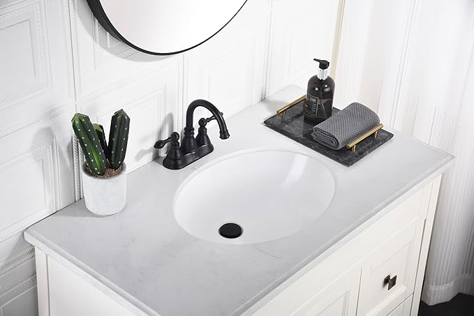 Two Handle Bathroom Sink Faucet - Matte Black 3 Hole with Overflow Pop up Drain, 360 Swivel Spout, Centerset Lavatory Faucet, F-4501-MT