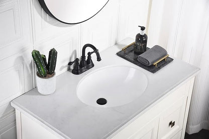 Two Handle Bathroom Sink Faucet - Matte Black 3 Hole with Overflow Pop up Drain, 360 Swivel Spout, Centerset Lavatory Faucet, F-4501-MT