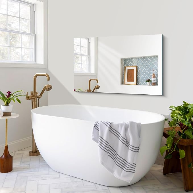 CILIBER Frameless Mirror, 24x40 Mirrors for Wall, Rectangle Bathroom Mirror for Over Sink, Frameless Vanity Mirror with Polished Edge, 3mm Tempered Glass, Hangs Horizontally or Vertically
