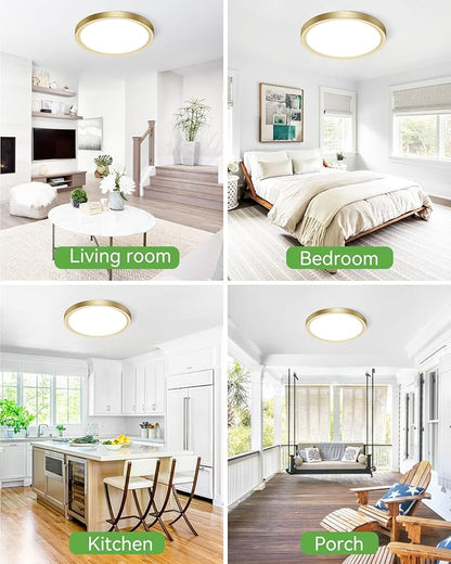 zemty LED Ceiling Light Golden - 12In 28W Aureate Flush Mount Ceiling Light, 3 Color Temperature 3000K/4500K/6000K - 3200lm Gilded Round Flat Light Fixture for Kitchen Bathroom Shower
