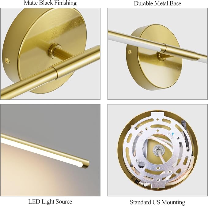28In Gold Wall Sconce Set of Two,Modern Hardwired Bathroom Wall Sconces Vantiy Light 3000K LED 360° Rotatable for Bedroom Bathroom Living Room (2 Pack)