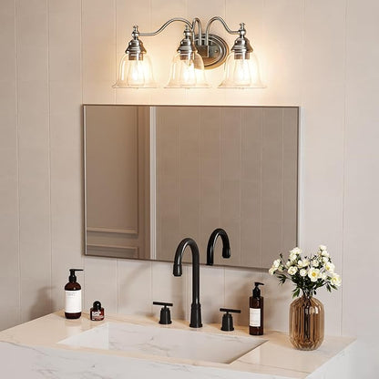 Tribesigns 3-Light Bathroom Light Fixtures, Modern Vanity Light with Clear Glass Shade, Bathroom Wall Lamp for Mirror Living Room Kitchen Hallway Porch, E26 Base, Bulbs Not Included (Silver)
