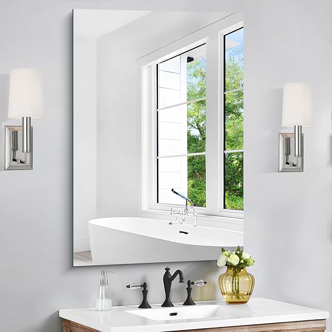 CILIBER Frameless Mirror, 24x36 Mirrors for Wall, Rectangle Bathroom Mirror for Over Sink, Frameless Vanity Mirror with Polished Edge, 3mm Tempered Glass, Hangs Horizontally or Vertically