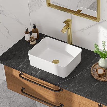 Vessel Sink 16"W x12"D Rectangle Bathroom Sink Above Counter | White Porcelain Ceramic Modern Vessel Sinks Vanity Art Basin for Bathroom Countertop