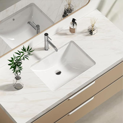 Enbol Undermount Bathroom Sink White Rectangular Ceramic Sink for Bathroom with Overflow, Interior Bowl Size 18.3" x 13.3" ECU1813