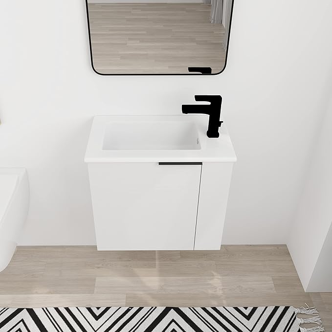 22" Floating Bathroom Vanity with Sink, Wall Mounted for Small Bathrooms, Soft-Close Door Cabinet with White Ceramic Basin & Waterproof Plywood, Modern Space Saving Vanity for Apartment