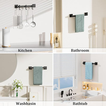 Alise Towel Bar Towel Racks for Bathroom Wall Mount 16 Inch,Matte Black | SUS304 Stainless Steel Bathroom Towel Holder, Full Square Towel Rod Towel Hanger for Bathroom Lavatory Kitchen