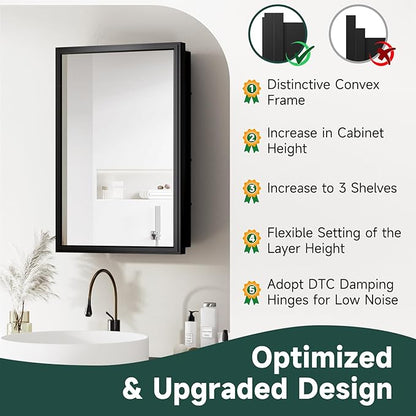 16x24 Inch Medicine Cabinet Mirror for Bathroom Recessed Medicine Cabinet with Mirror or Surface Wall-Mounted Aluminum Alloy Framed Bathroom Cabinet Mirror Black Metal