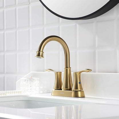 PARLOS Swivel Spout 2-Handle Bathroom Faucet Brushed Gold with Pop-up Drain & Supply Lines, Demeter 1362708