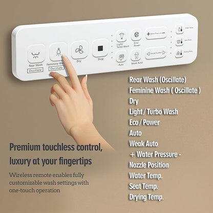 Bidet Toilet Seat with Remote Control, Electronic Heated Bidet Seat with Adjustable Warm Water and Pressure, Warm Air Drying, Display Screen, Night Light, Slow Closed Toilet Lid, Round
