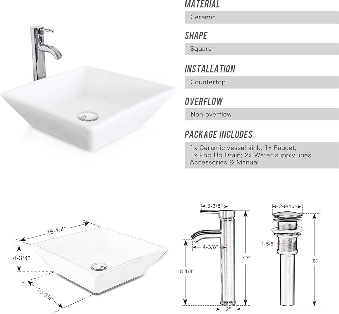 60" Double Vanity(2 * 24" Vanity,2* Porcelain Vessel Sink Combo(Square),1 * 12" Side Cabinets),Double Bathroom Vanity Top with Porcelain Sink,Faucet Drain Parts Include,Mirror Not Included
