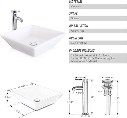 60" Double Vanity(2 * 24" Vanity,2* Porcelain Vessel Sink Combo(Square),1 * 12" Side Cabinets),Double Bathroom Vanity Top with Porcelain Sink,Faucet Drain Parts Include,Mirror Not Included
