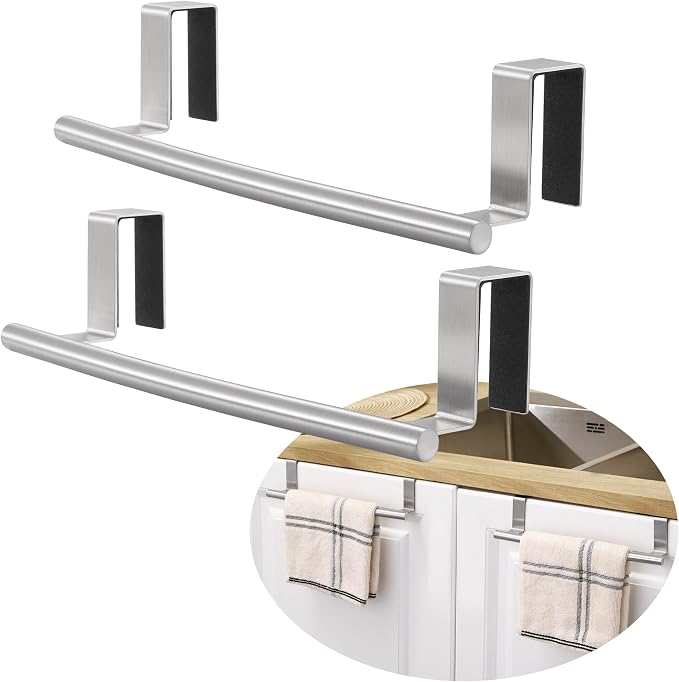 KES Over The Cabinet Door Towel Rack, Kitchen Towel Holder, 2 Pack | Anti-Wobble Stable Fit, Fit Doors Under 1" Thick, SUS304 Stainless Steel Bars for Dish Hand Towels, Brushed Finish