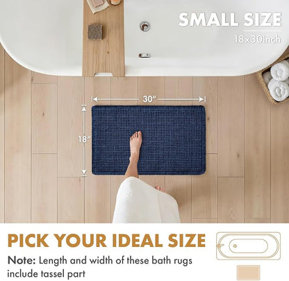 MIULEE Set of 2 Waffle Bathroom Rugs Boho Bath Mat Navy Blue 18x30 Inch | Non Slip, Super Absorbent, Washable, Ultra Soft, Rubber Backed Bath Rugs for Bathroom Floor Tub Shower