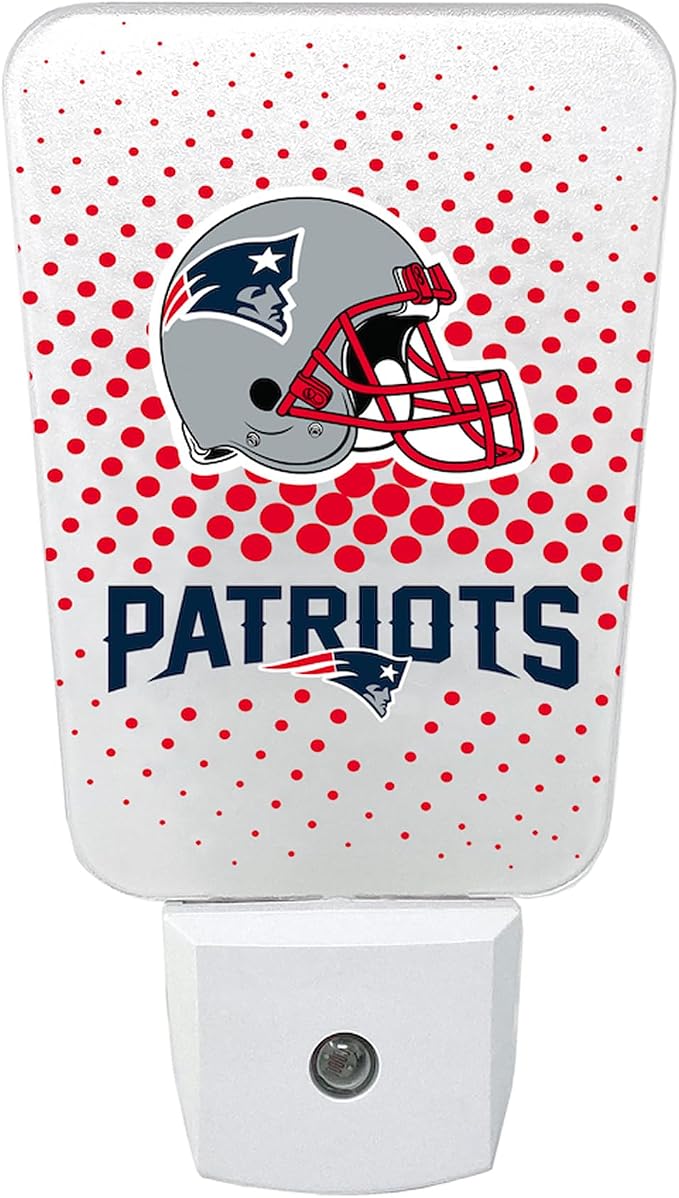 Party Animal NFL Team LED Night Light, New England Patriots | Energy-efficient LED light with auto-sensor & 3 light settings; Slim 5-inch design fits standard outlets for indoor use