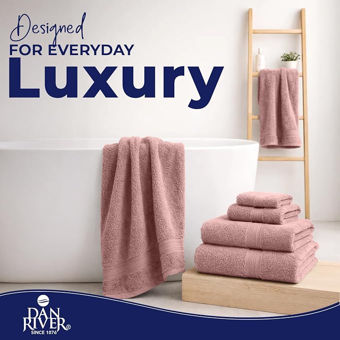 DAN RIVER 8 Piece Luxury Bath Towels for Bathroom, Towel Set, Dusty Rose | 2 Bath towels, 2 Hand towels, and 4 Wash Cloths, 600 GSM 100% Ring Spun Cotton, Highly Absorbent, Gym, Hotel, guest, and Spa