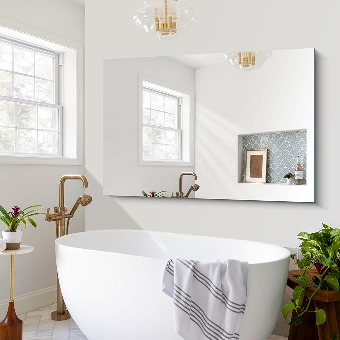 CILIBER Frameless Mirror, 55x36 Mirrors for Wall, Large Bathroom Mirror for Over Sink, Rectangle Frameless Vanity Mirror with Polished Edge, 3mm Tempered Glass, Hangs Horizontally or Vertically