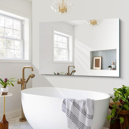 CILIBER Frameless Mirror, 55x36 Mirrors for Wall, Large Bathroom Mirror for Over Sink, Rectangle Frameless Vanity Mirror with Polished Edge, 3mm Tempered Glass, Hangs Horizontally or Vertically