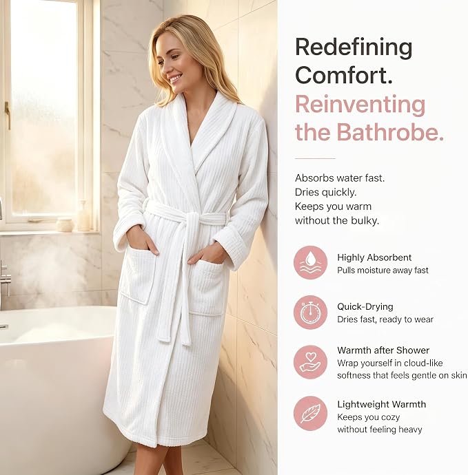 PJGGZ Women's Shawl Collar Bathrobe, Soft Long Towel Robes for Women - Super Absorbent Quick Dry yet Warm