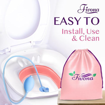 Fivona Sitz Bath for Toilet Seat with Massage Hand Flusher; Postpartum Care and Hemorrhoid Treatment; BPA Free Yoni Steaming Kit; Perfect for Perineal Soak and Portable Bidet