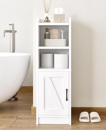 Narrow Bathroom Storage Cabinet with Door & Adjustable Shelf, 9.8" W Slim Storage Cabinet for Small Spaces, Skinny Toilet Paper Cabinet, 9.8" W × 7.9" D × 29.5" H, White