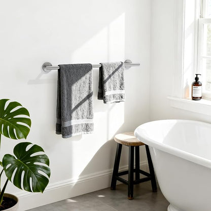 Brushed Nickel Towel Bar, 24 Inch Bathroom Towel Rack | Towel Holder Wall Mounted, Thicken SUS304 Stainless Steel Towel Rod Modern Home Decor (Total Length 26 Inch)